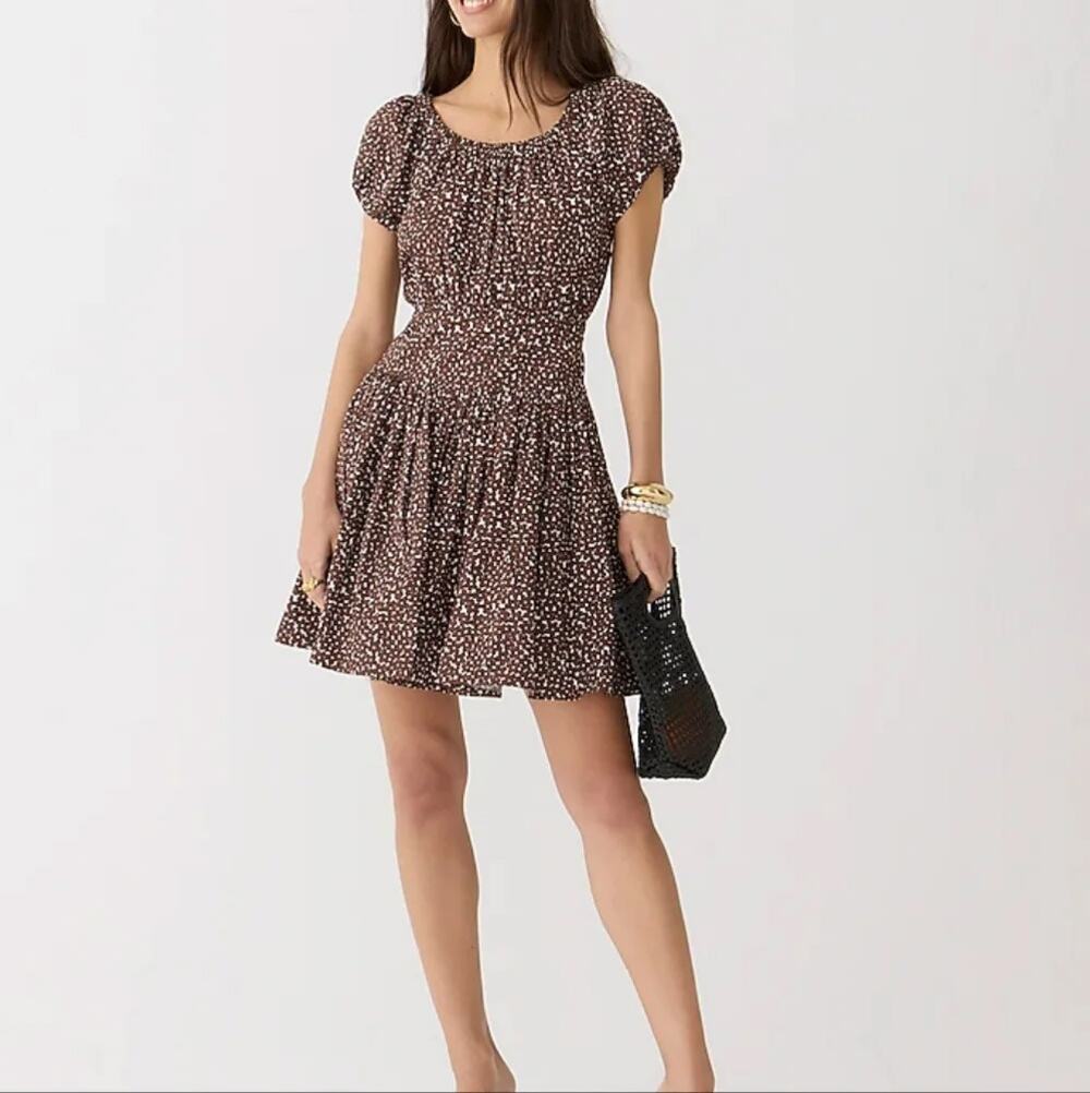J.Crew Drop-waist cotton poplin mini dress in mocha floral 4